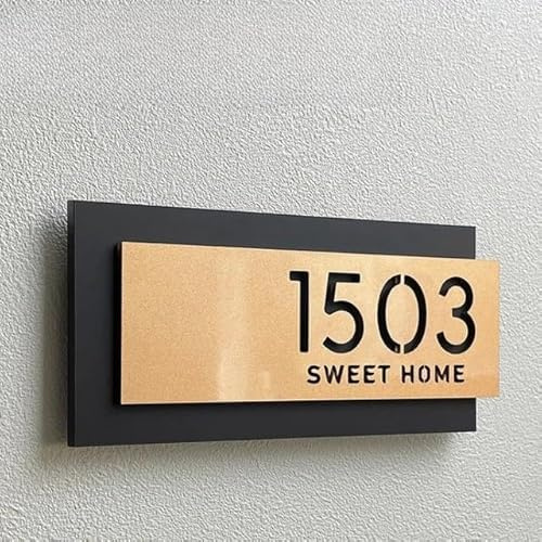 House Numbers Modern Door Plates Customized 3D Cut House Number Street Address Family Name Letter for Home Hotel Villa Office Bar Apartment Door Numbers(Black Gold,30cmx13cm)