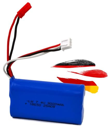 7.4V 3000-mAh 2S Lithium-Ionen Akku, Wiederaufladbarer 18650 Li-Ion Akkupack Batterie m. JST-Stecker f. Modellbau, RC Fahrzeug, Hubschrauber, Drohne, Auto, Monstertruck, Bagger, Boot, Buggy, Spielzeug
