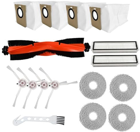 16 Piezas Compatibles con Xiaomi X20+, X10+, X10 Plus, con 1 Cepillo Principal 4 Bolsa de Polvo 2 Filtro Hepa 4 Toallitas 4 Cepillos Laterales 1 Cepillo de Limpieza, Accesorios de Robot de Barrido