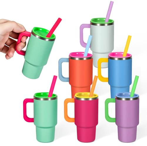 Mini Tumbler mit Stroh und Deckel, 100ml/3oz Kinder Tumbler Nette Tasse mit Griff Isolierte Tumbler für Drink Beach Party Geschenk Cocktail Bar (6-Pakete)
