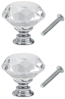 2 Pcs 40MM Crystal Door Knobs, Silvery Glass Drawer Cabinet Pulls with Screws, Decorative Handle Pullers for Cupboard, Closet, Kitchen, Office, and Home Furniture Drawer Hardware Upgrade