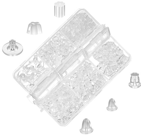 6 Styles Silicone Earring Backs for Studs, 600 Pcs Clear Soft Earrings Backings Droopy Ears Earring Stoppers Silicone Backs Replacement Kits for Heavy Earrings Studs Hoops