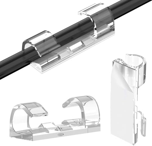 Longivia 50 pezzi Fermacavi Adesivi Trasparenti - Passacavi Adesivo ultra resistente - Fissa Blocca e Organizza Cavi Scrivania e Muro - Cable Clip Smart – Ferma Cavi Elettrici