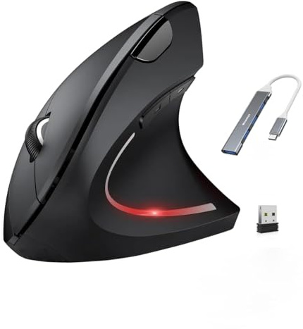 Wowssyo wireless Mouse ergonomico verticale, 1600/1200/800 DPI, 5 pulsanti, senza fili mouse ottico bluetooth vertical USB 2.4G per Windows e Mac OS