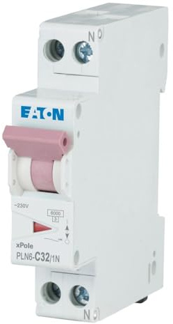 Eaton PLN6-C32/1N-DE Disjoncteur 32 A 1P+N 1 pôle + N - Caractéristique C - Interrupteur LS 1 TE une unité de division large (263285)
