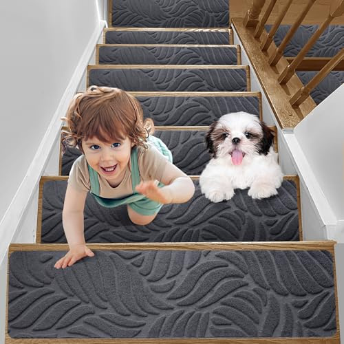 YISUN Tappetino Antiscivolo per Scale 15 Pezzi,20x65cm,Resistente all'Usura,Facile da Installare,Pulire,Adatto a Bambini,Anziani e Animali Domestici,Compatibile con Legno,Marmo,Vetro