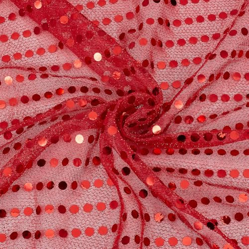 CABODYALS 2 m 1.1 m Roter Pailletten Tüllstoff Metallisch Glitzernde Pailletten Netz Stickstoff Meterware Glitzernde Spitze Polyesterstoff Zum Nähen Herstellen von Kleidern Kleidung Bastelbedarf