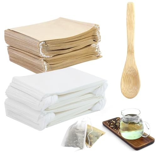 400 Pezzi Bustine Te Vuote in Tessuto Non Tessuto, Infusore per Tisane Usa e Getta, Filtro Te Infusione con Coulisse per Tè, Tè ai Fiori, Caffè, Spezie (7×9cm)
