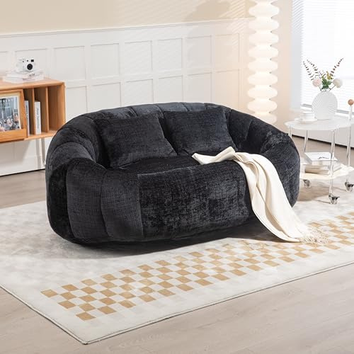 Zweisitzer Boneless Couch mit High Back & Memory Schaum Füllung | Sitzsack Sofa für Erwachsene & Kinder | Lazy Sofa in Chenille Bezug Indoor & Outdoor, Schwarz (Ohne Montage)