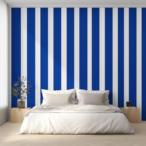 Générique Papier Peint Panoramique Rayure Bleu et Blanc, Papier Peint Rayures Verticales Nautique 366 x 254 cm, Photo Décoration Murale, Papiers Peints Intissé Décoration Murale Salon Chambre EL&D78