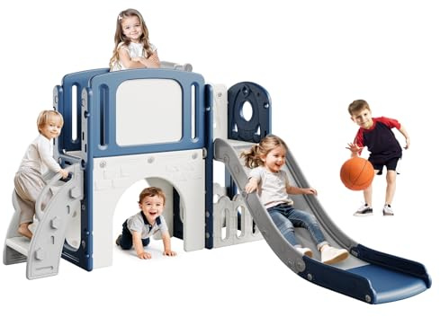 Garvee Kinder-Rutsche Blau, Indoor & Outdoor Rutsche für Kleinkinder, Stabiles Kinderspielzeug aus Kunststoff für Garten & Kinderzimmer, Ergonomische Rutschbahn für Jungen & Mädchen, Blau/Grau