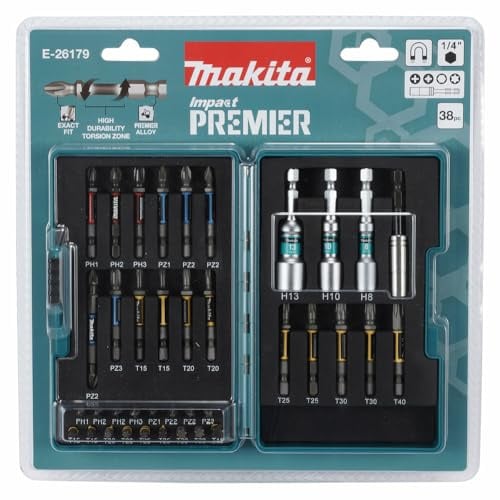Makita Impact Premier - Set di 38 punte a torsione C ed E