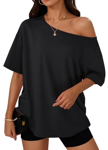 LILLUSORY Oversized T Shirts for Women UK Off the Shoulder Tops Summer Short Sleeve Fashion Clothes 2026