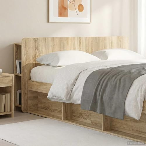 Teenpull Kopfteil Schrank Sonoma-Eiche Holzwerkstoff 154x18,5x80 cm mit Stauraum und Wandbefestigung vielseitig für Schlafzimmer Gästezimmer Jugendzimmer Hotel