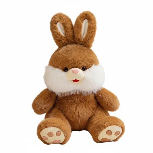 Stgfyxgs Kaninchen Plüschpuppe mit Langen Ohren Kuscheltier Stofftierfigur Weichspielzeug Süße Fußmuster Angenehme Füllung für Kindergeburtstag Kinderzimmer, Braun, 30CM