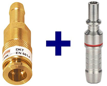 Ibeda DKT Gas-Schnellkupplung mit Anschluss-Tülle im SET mit D2 Kupplungsstift mit Anschluss-Tülle für für Brenngas, Sauerstoff, Inertgas, Typ:Inertes Gas 6.3 mm Tüllen