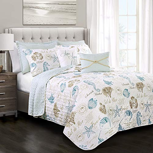Lush Decor Harbor Life Bettwäsche-Set, 7-teilig, Polyester, Blau und Taupe, Doppelbettgröße