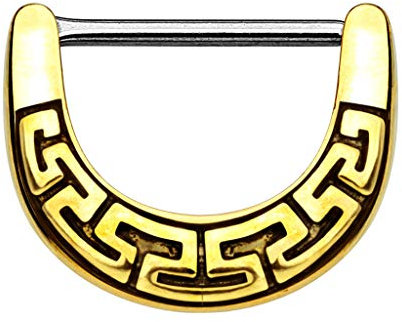 Piercingfaktor Brustpiercing Brustwarzen Intimpiercing Nippelpiercing Barbell Intim Nippel Brust Piercing Clicker Ring Aztec Tribal Schild Gold 1,6mm