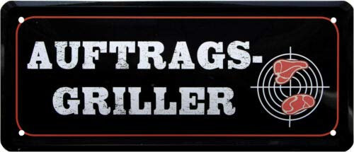 WOGEKA ART Retro Blechschild - Auftrags-Griller Grillmeister Grillparty - lustiger Spruch als Geschenkidee zu Geburtstag Weihnachten zur Deko 28x12 cm Vintage Schild Metallschild 1876