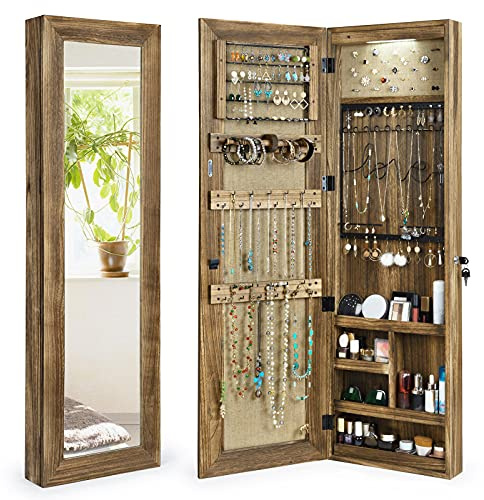 SRIWATANA Jewelry Cabinet with Mirror, Lockable Door, Carbonized Black