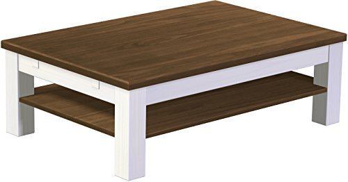 B.R.A.S.I.L.-Möbel Brasilmöbel Couchtisch Rio Classico 120x80 cm Nussbaum Weiß mit Ablage Wohnzimmertisch Holz Tisch Pinie Massivholz Stubentisch Beistelltisch Echtholz Größe und Farbe wählbar
