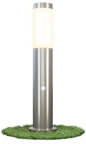 linovum BOSEA-B Standleuchte außen mit Bewegungsmelder, Dämmerungssensor & E27 Sockel - Edelstahl Pfostenleuchte 50cm IP44