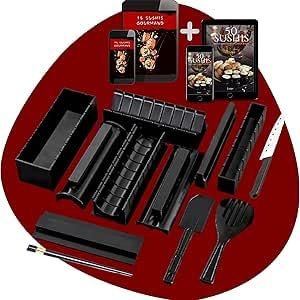 luspo Kit Para Hacer Sushi- set Sushi/nori molde Completo + 50 Recetas Ofrecidas+guía de montaje - 12 Piezas -Con un Experto Cuchillo de Sushi, Cocina de Arroz - Accesorios de Cocina Japonesa