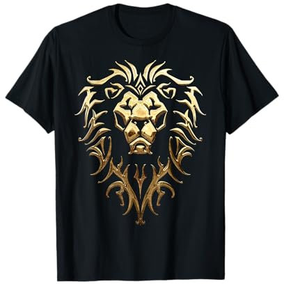 Warcraft Allianz Epic Gamer T-Shirt Schwarz S Unisex Klassische Passform Kurzarm Metallisches Wappen Design