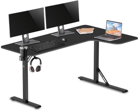 REKT R-Desk 160 L (Droite) Bureau Gamer d'angle L160 x P60-100 x H75 cm - Supporte jusqu'à 120 Kg - Porte Gobelet - Repose Casque - Bureau Gaming d'angle en L PC Console Table