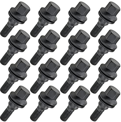 16 tornillos de rueda M12 x 1,25 mm, casquillo plano SW17, color negro