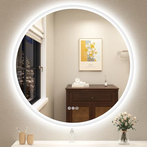 STARLEAD 80cm Runder-Badspiegel-mit-Beleuchtung, Bluetooth, Dimmbar, 3 Farbtemperatur, Entfoggen, Speicherfunktion, HD Hartglas, IP44 Wasserdicht