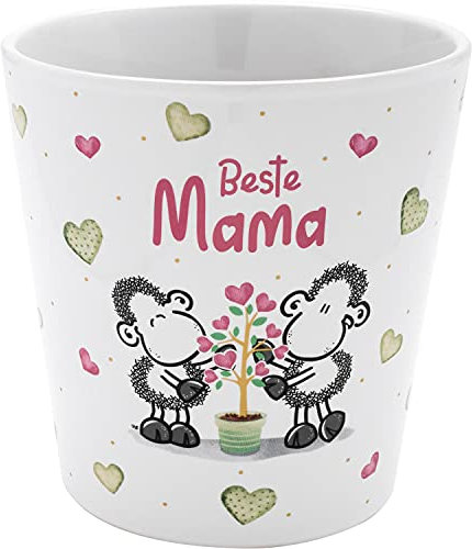Sheepworld Blumentopf mit Motiv Mama | Blumenübertopf aus Steinzeug, Höhe 10,5 cm, mit Spruch und Geschenk-Banderole | Geschenk Blumen, Geburtstag | 47522