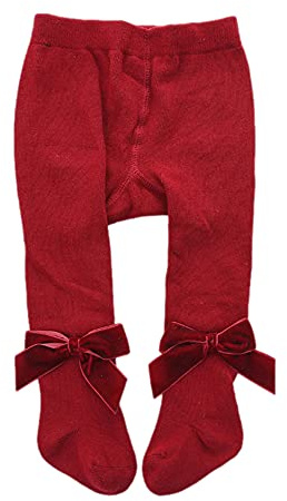 Carolilly Collants Bébé Fille Leggings en Tricot avec Nœud Chaussettes Couleur Unie Douce Extensible Collants Automne et Hiver pour Nouveau-née Fille 0-3Ans (Bordeaux, 0-1 Ans)