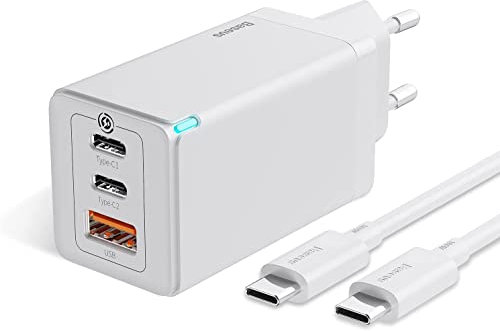 Baseus USB-Ladegerät, 65 W, mehrfach, mit 100-W-Schnellladekabel, Schnellladegerät USB C mit GaN, PPS-Adapter für Mac, iPhone, Galaxy (weiß), Medium