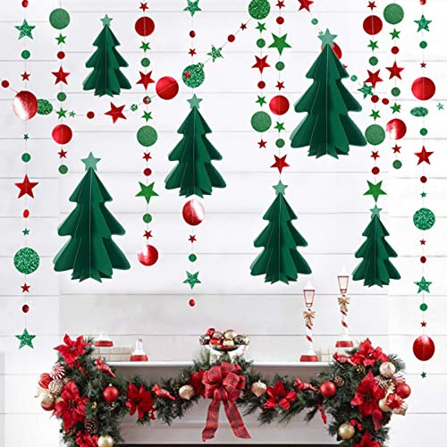 bng-bng Weihnachtsbaum-Wimpelkette, Luftschlangen, Party-Dekorationen, 3D-Weihnachtsbaum, grün und rot, Banner Girlanden für Weihnachten, Winter, Urlaub, Neujahr, Party, Zuhause, Büro, Dekorationen