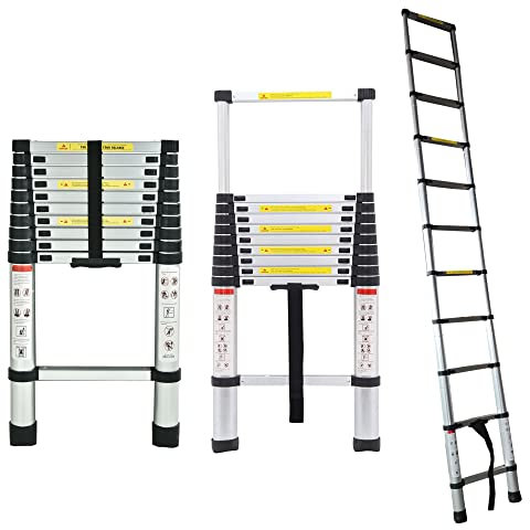3,2M Teleskopleiter, Mehrzweckleiter Aluminium, 150 kg/330 Pfund Belastbarkeit, Ausziehbar Aluleiter, Ausziehleiter Mehrzweckleiter für Dachboden/Kletterdach/Büronutzung/Baujob