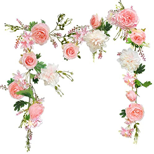 OrgMemory - Guirlande de Fleurs de Pivoine Rose pâle de 1,8 m pour décoration de Mariage, Chemin de Table, Manteau (Guirlande de pivoines Roses)