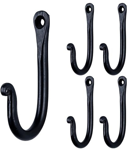 HB - Set di 5 ganci appendiabiti in ferro battuto, stile rustico, decorativi, realizzati a mano, antiruggine, per appendere accappatoi, cappelli, vestiti, asciugamani