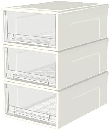 Cetomo 5L*3 Cajones de Almacenamiento de Plástico, Organizadores para Escritorio de Oficina, Caja de Almacenamiento, Torre Apilable para Cosméticos, PP, Duradero, Blanco y Transparente, 5L-3 Unidades