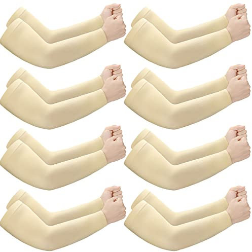 Janmercy 8 Paar dünne Schutzärmel für ältere Menschen, Prellungen, Abrieb, schützende Armstulpen, Beige, Medium