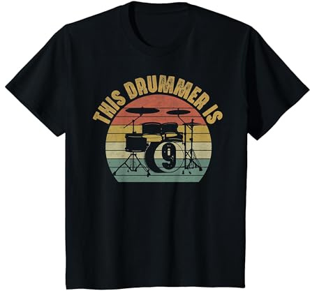 9 Jahre Alter Schlagzeuger 9. Geburtstag Schlagzeug Set Drumming Drums T-Shirt, Kinder, Schwarz, 140