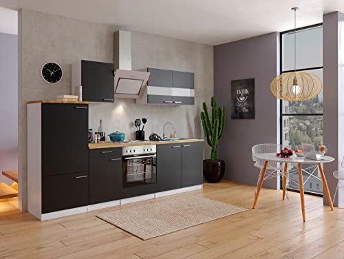 respekta Malia Küchenzeile, Holzwerkstoff, Schwarz, 270 cm