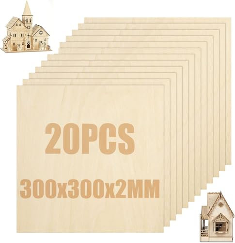 SENENQU 20 Stück Lindenholz 2 mm, Sperrholz 300 x 300 mm x 2 mm, Holzplatten zum Basteln für Laserprojekte, DIY Modell, Kunst und Handwerk, Gemälde