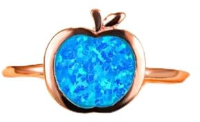 STOPI Mignon Femelle Bleu Opale Bague Réglable Rose Et Or Couleur Argent Anneaux De Mariage pour Les Femmes Promesse Fruit Pomme Ouvert Bague De Fiançailles