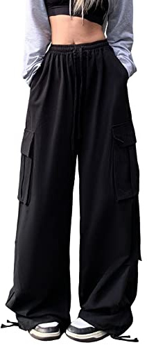 Linsennia Parachute Pants Y2k Cargohose Damen Baggy Hose Mädchen Weite Cargo Pants High Waist Streetwear