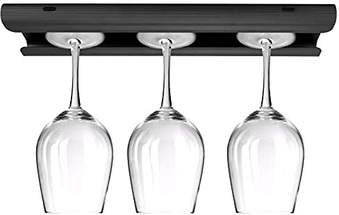 Wakects Soporte para vasos suspendidos, portavasos de pared de metal, soporte para copa de ahorro de espacio para cocina, bar, armario, diseño moderno, 31,5 x 9 cm (negro mate)