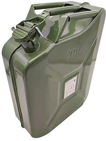Benzinkanister 20L aus Metall Grün Kraftstoffkanister Reserve Kanister BW beidseitig pulverbeschichtet (1 Stück)