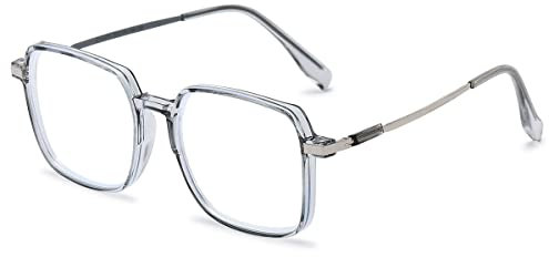 KOOSUFA Quadratische Blaulichtfilter Brille Brillengestelle Mode Computerbrille Damen Herren Ultra Leicht Metallbügel Brillenfassung Gaming Brille ohne Stärke Durchsichtig Grau