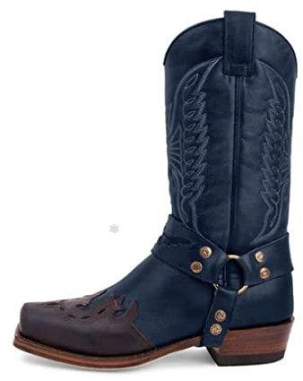 GATURA Punta Quadrata Tacco Chunky Stivali da Uomo Medievale Vintage Mid Calf Stivali Faux PU Pelle Western Cowboy Stivali, Uomini e Donne Cavaliere Stivali Lunghi, 35-48,Blu,47