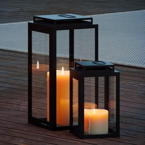 draadwerk® Set di 2 lanterne da giardino, decorazione per la casa per interni ed esterni, grandi lanterne per esterni, decorazione di design per soggiorno, balcone e giardino (nero)